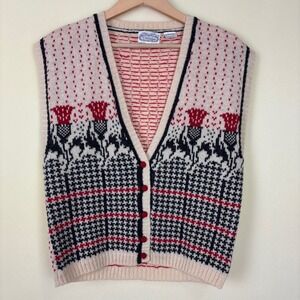 The Villager Irish Wool Shetland Knit Sweater Vest Sz Small Fair Isle Vintage